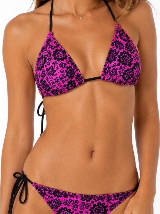 Xhilaration Other - Xhilaration Pink Black Floral Bikini Set Medium Top Small Bottom